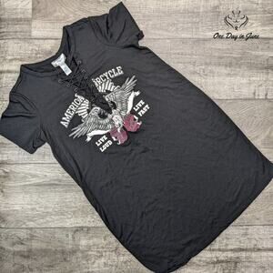 Just Be Lace Up Front Short Sleeve Night Shirt Size M